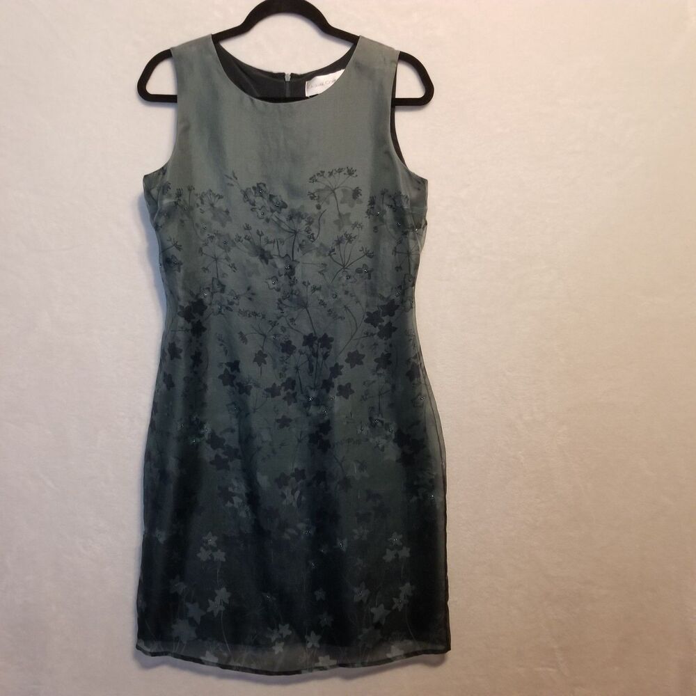 Casual Corner 10 Dress Silk Chiffon Sheer Lined Beaded Forest Fairy Goblin Vtg